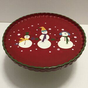 Pier 1 Snowball Hand-Painted Christmas Cake Plate Pedestal Cookie Stand 10.5"